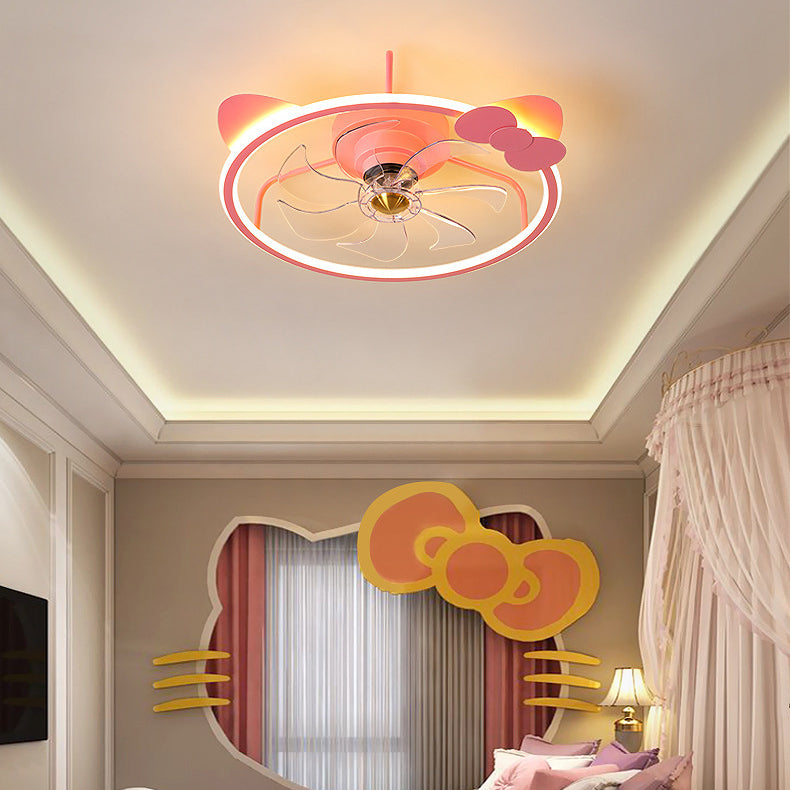 7-Blade Metal Ceiling Fan Children Pink Fan with Light for Room