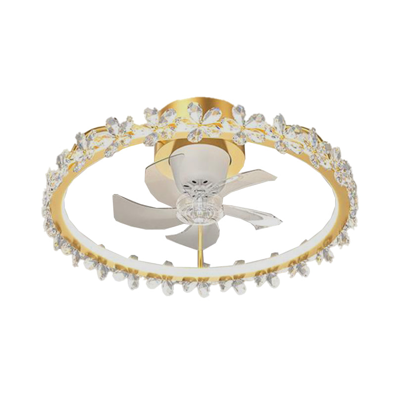 LED Linear Ceiling Fan Light in White & Gold Finish Modern Fan Fixture with Flower Accent