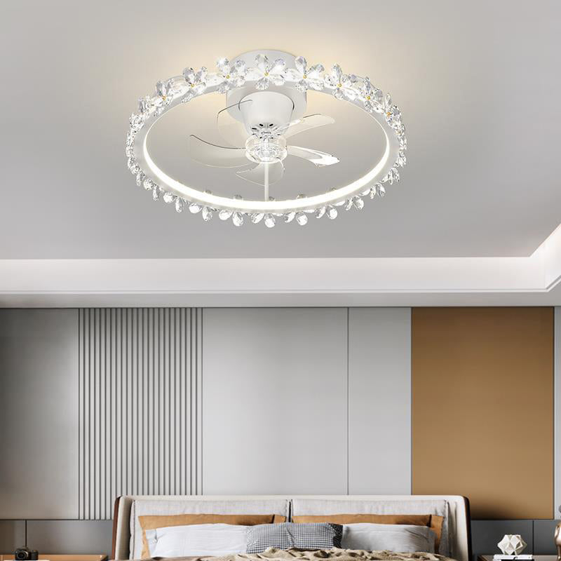 LED Linear Ceiling Fan Light in White & Gold Finish Modern Fan Fixture with Flower Accent