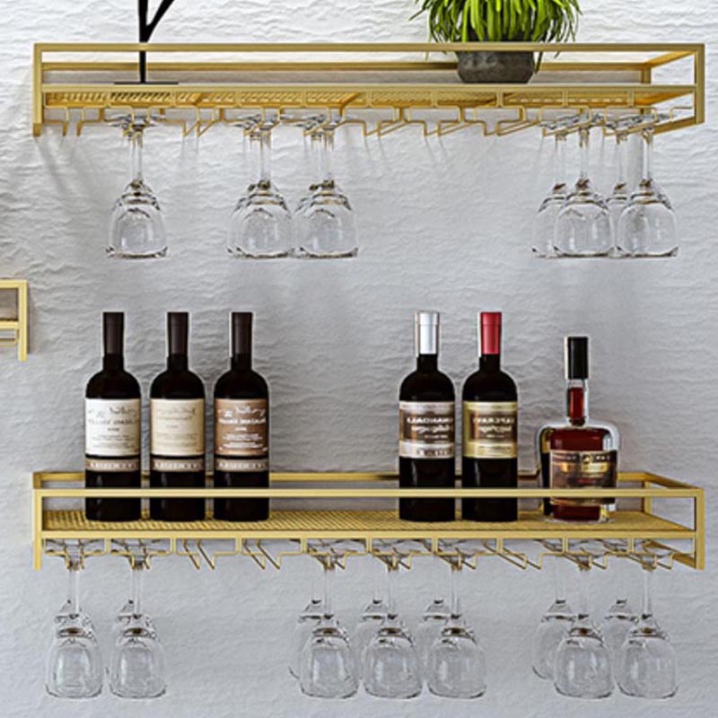 Metal Wall Mounted Wine Bottle & Glass Rack Modern Wine Holder Rack