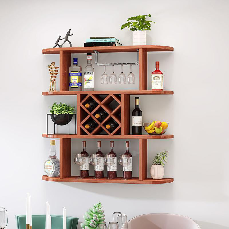 Wood Wall Mounted Modern Wine Rack Wine Stemware Holder for Home