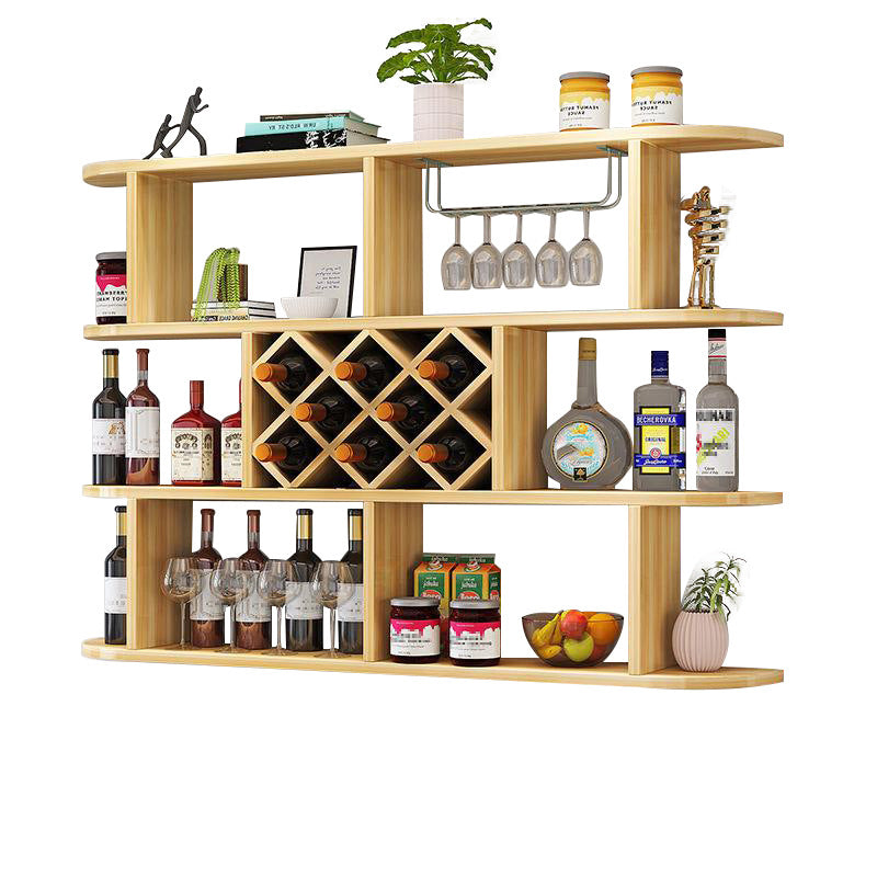 Wood Wall Mounted Modern Wine Rack Wine Stemware Holder for Home