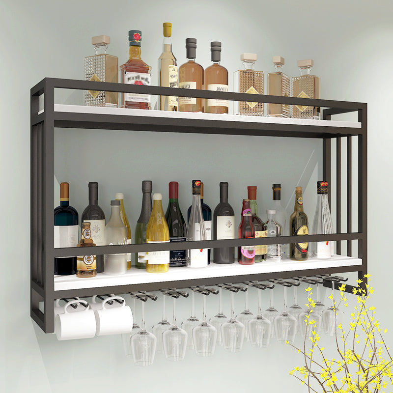 Modern Wall Mounted Wine Racks Metal Wine Jail With Glass Holder & Storage Shelf