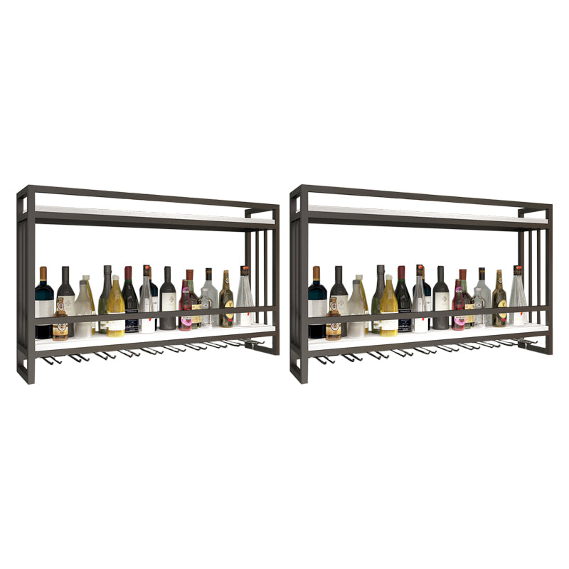 Modern Wall Mounted Wine Racks Metal Wine Jail With Glass Holder & Storage Shelf