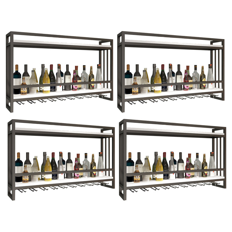 Modern Wall Mounted Wine Racks Metal Wine Jail With Glass Holder & Storage Shelf