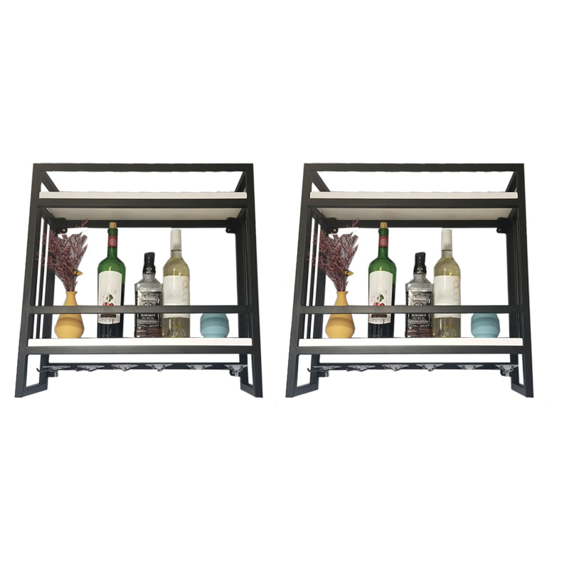 Modern Wall Mounted Wine Racks Metal Wine Jail With Glass Holder & Storage Shelf