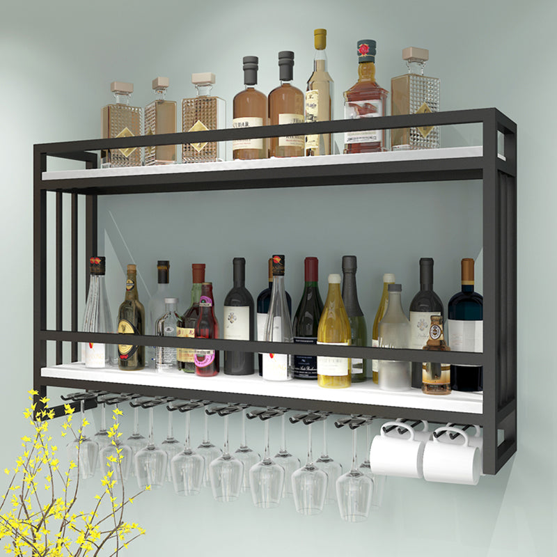 Modern Wall Mounted Wine Racks Metal Wine Jail With Glass Holder & Storage Shelf