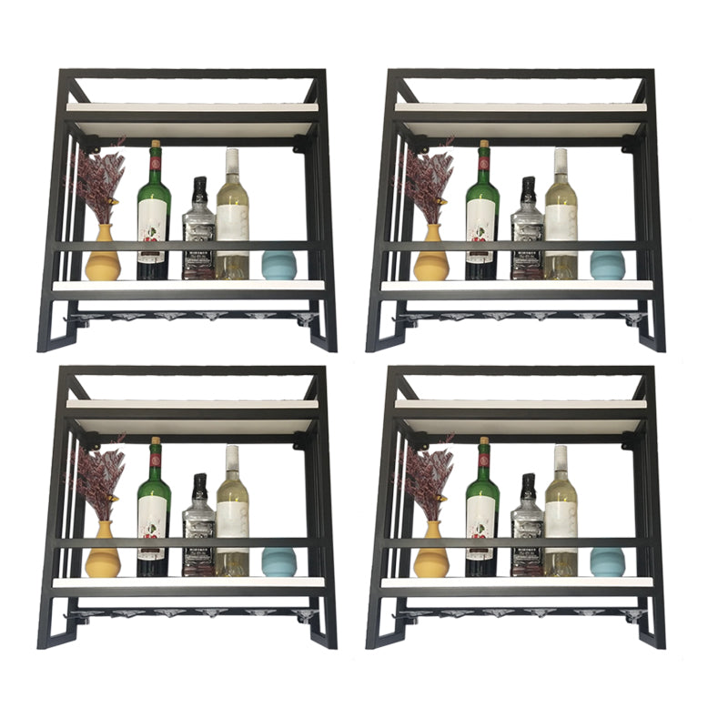 Modern Wall Mounted Wine Racks Metal Wine Jail With Glass Holder & Storage Shelf