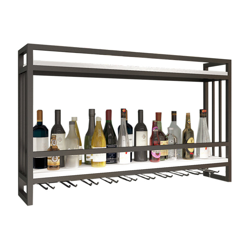 Modern Wall Mounted Wine Racks Metal Wine Jail With Glass Holder & Storage Shelf