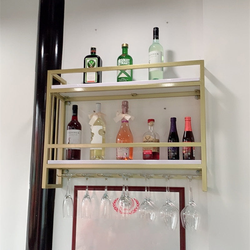 Modern Wall Mounted Wine Racks Metal Wine Jail With Glass Holder & Storage Shelf