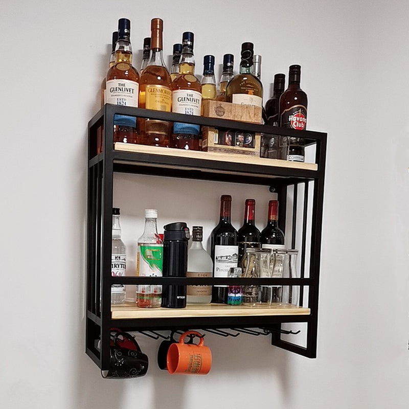 Modern Wall Mounted Wine Racks Metal Wine Jail With Glass Holder & Storage Shelf