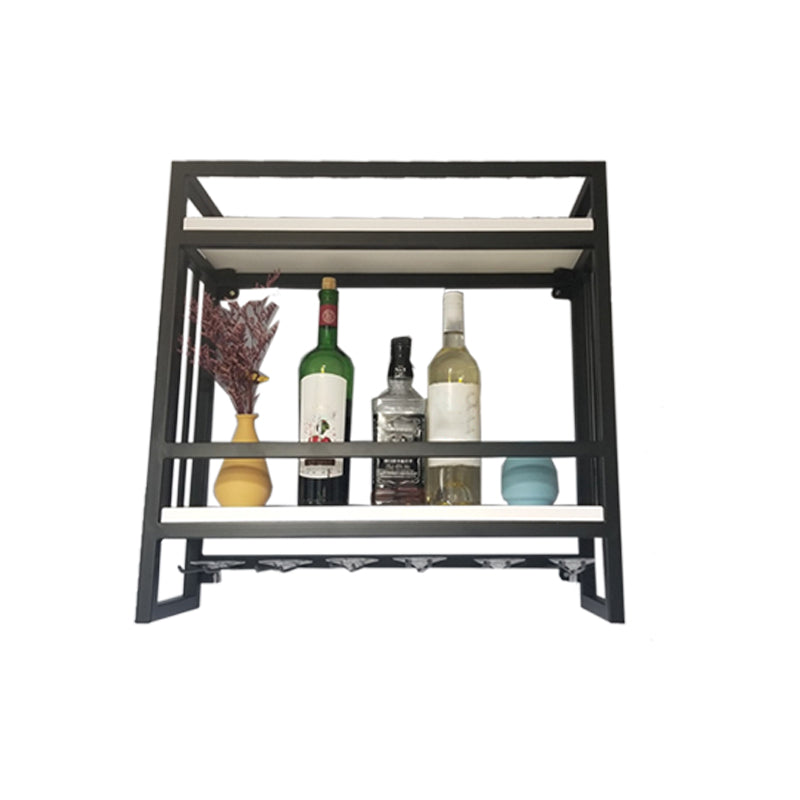 Modern Wall Mounted Wine Racks Metal Wine Jail With Glass Holder & Storage Shelf