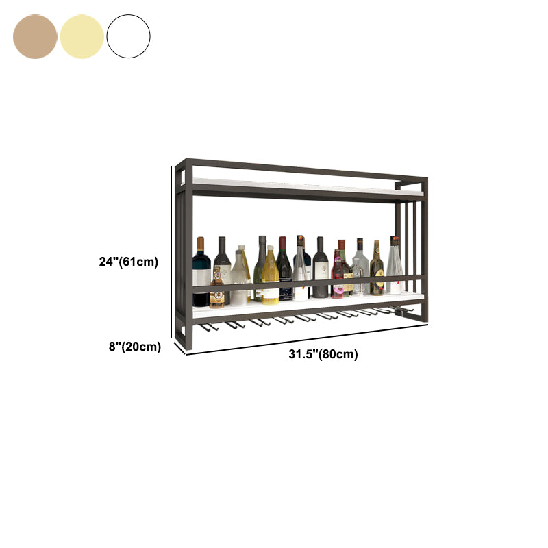 Modern Wall Mounted Wine Racks Metal Wine Jail With Glass Holder & Storage Shelf