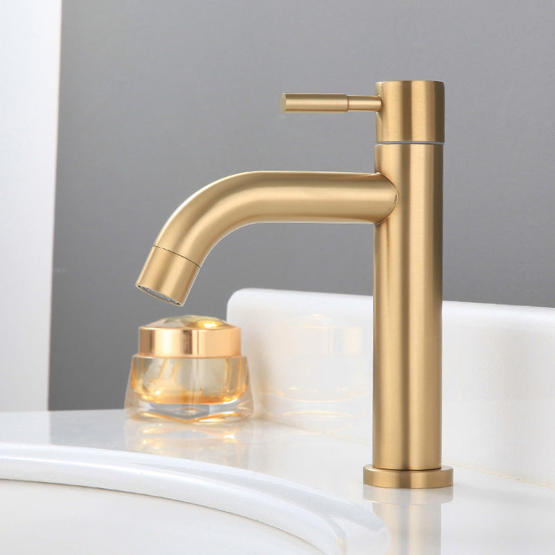 Circular Single Handle Bathroom Faucet Single Hole Vessel Sink Faucet in Brush Gold