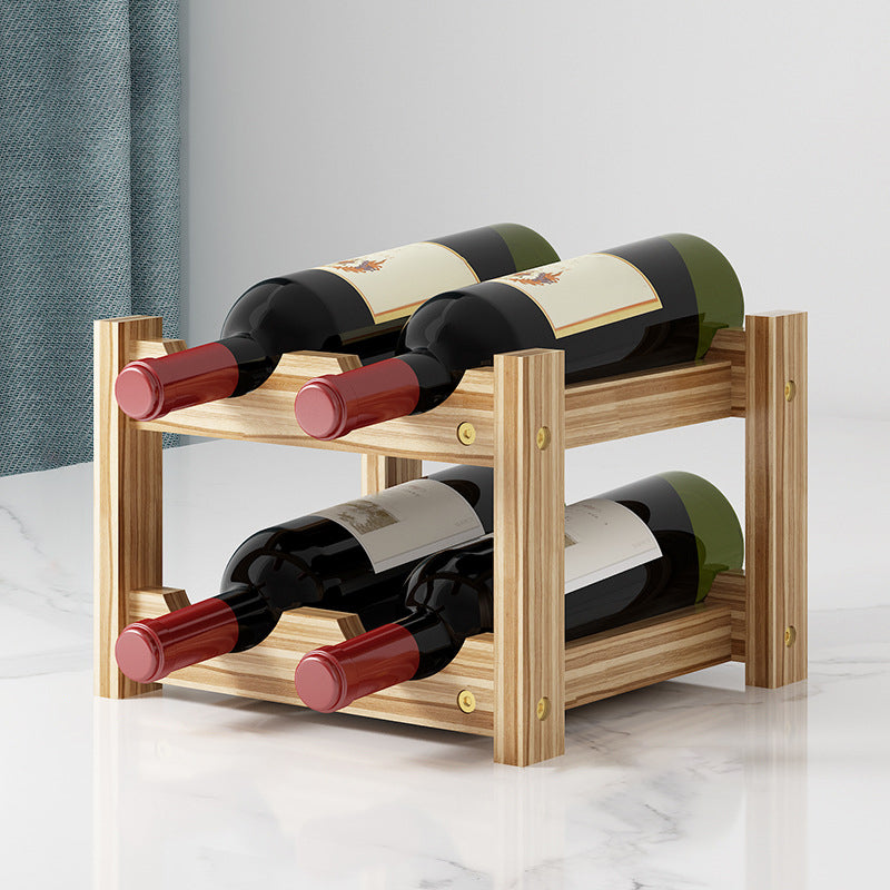 Modern Countertop Wine Bottle Holder Pine Bottle Wine Rack with Shelf