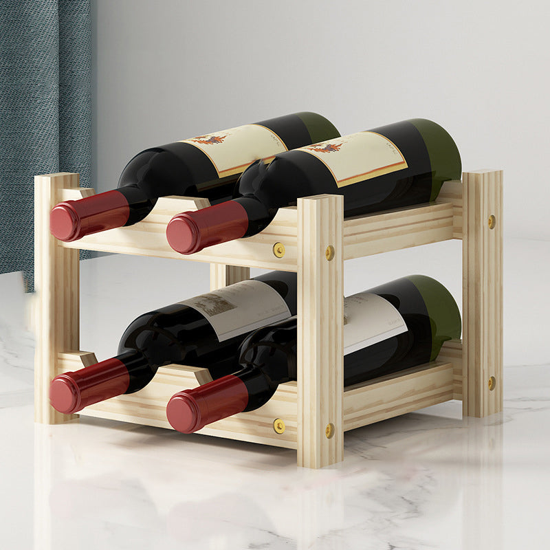 Modern Countertop Wine Bottle Holder Pine Bottle Wine Rack with Shelf