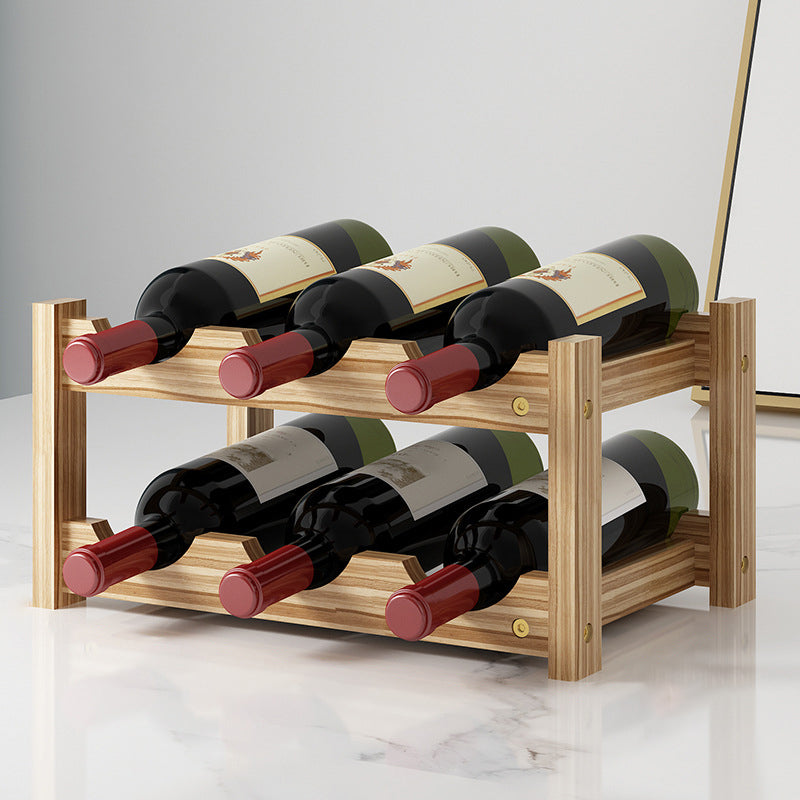 Modern Countertop Wine Bottle Holder Pine Bottle Wine Rack with Shelf