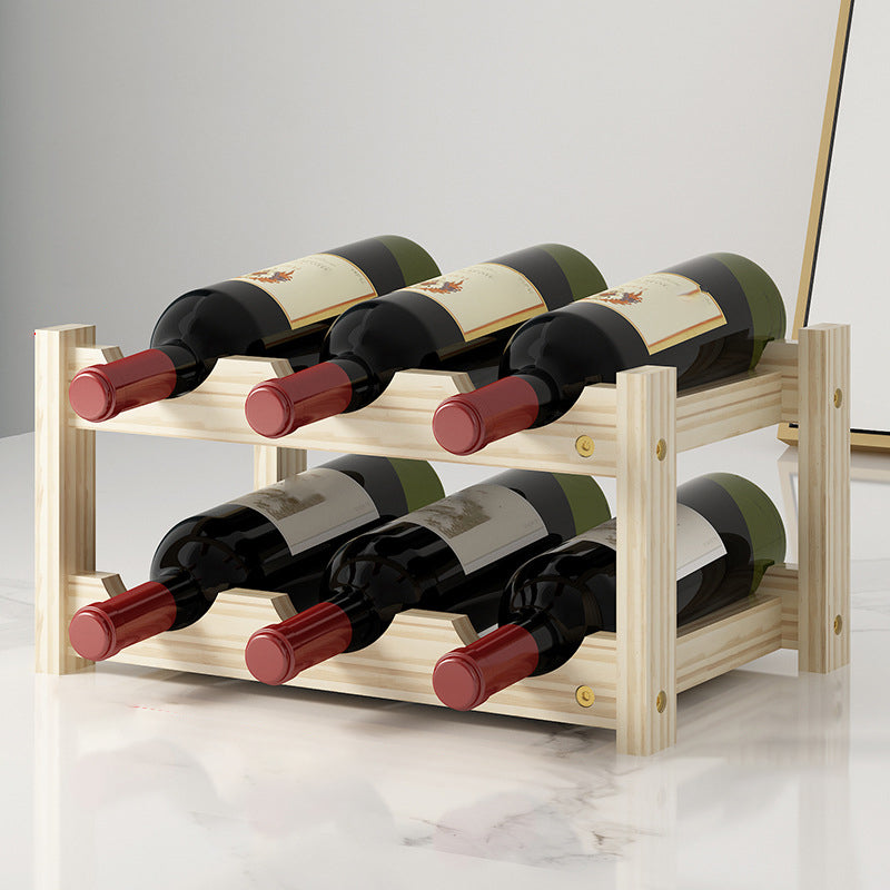 Modern Countertop Wine Bottle Holder Pine Bottle Wine Rack with Shelf