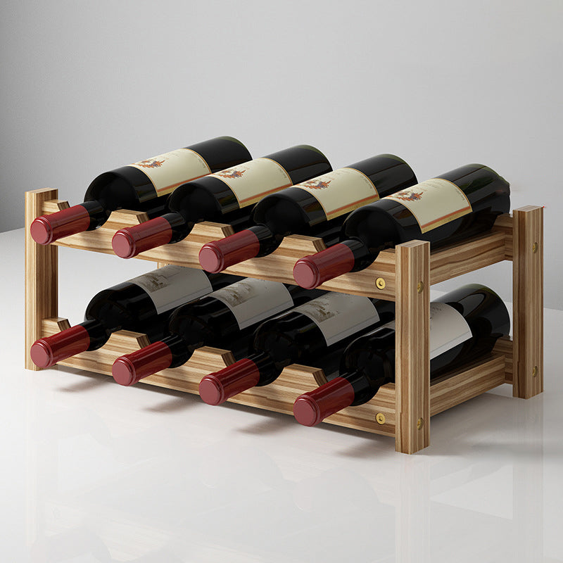 Modern Countertop Wine Bottle Holder Pine Bottle Wine Rack with Shelf