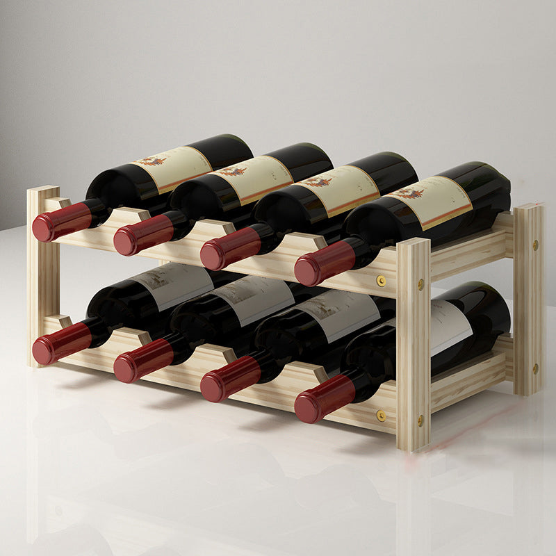 Modern Countertop Wine Bottle Holder Pine Bottle Wine Rack with Shelf