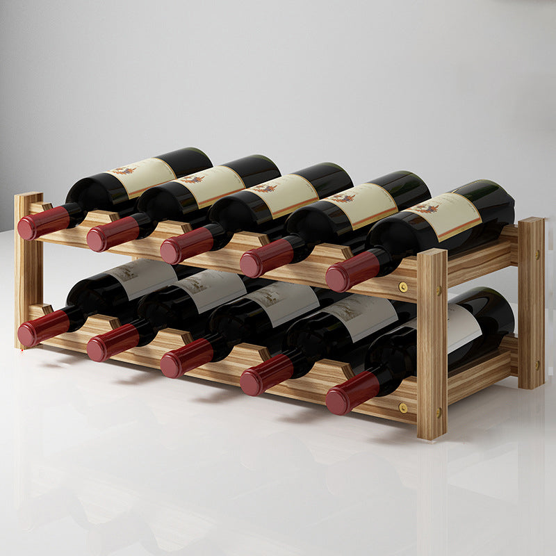 Modern Countertop Wine Bottle Holder Pine Bottle Wine Rack with Shelf