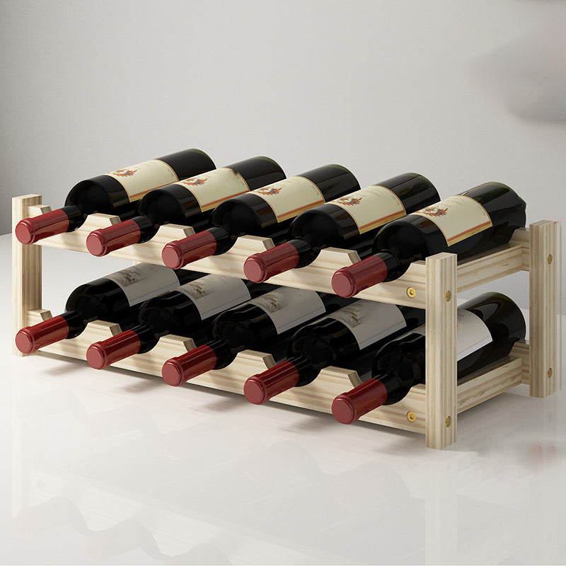 Modern Countertop Wine Bottle Holder Pine Bottle Wine Rack with Shelf