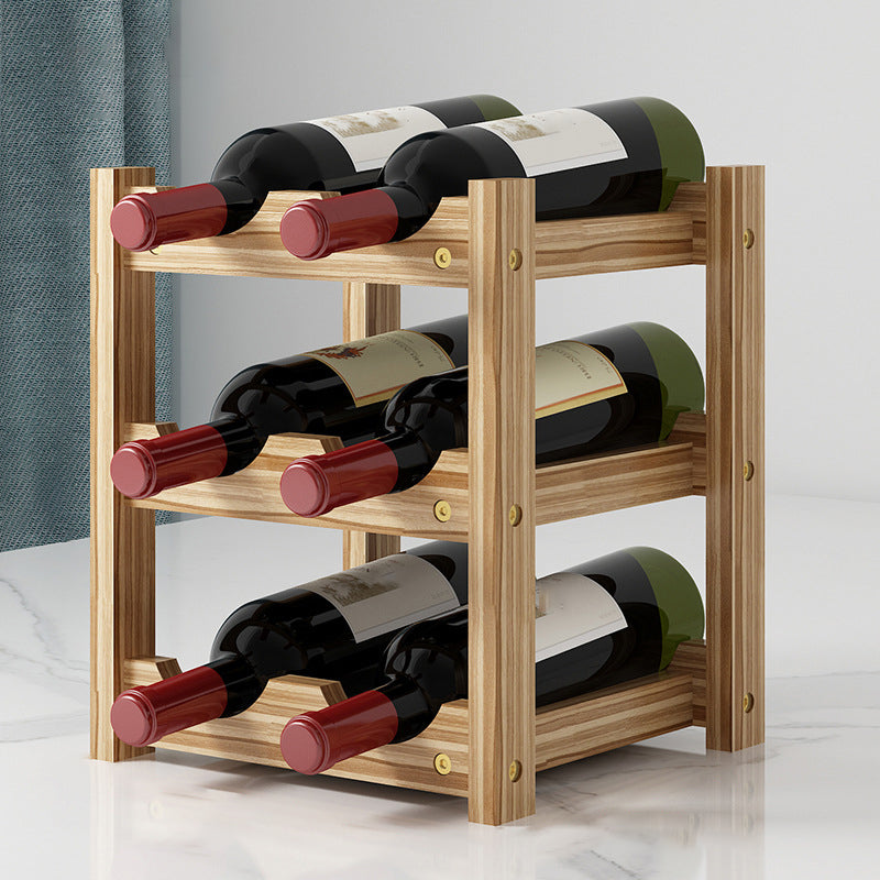 Modern Countertop Wine Bottle Holder Pine Bottle Wine Rack with Shelf