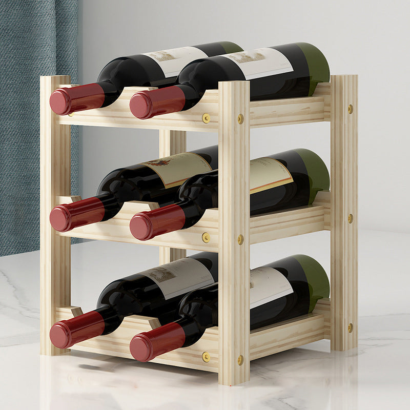 Modern Countertop Wine Bottle Holder Pine Bottle Wine Rack with Shelf