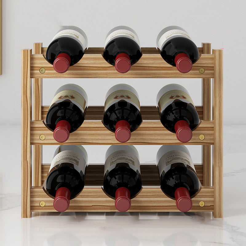 Modern Countertop Wine Bottle Holder Pine Bottle Wine Rack with Shelf