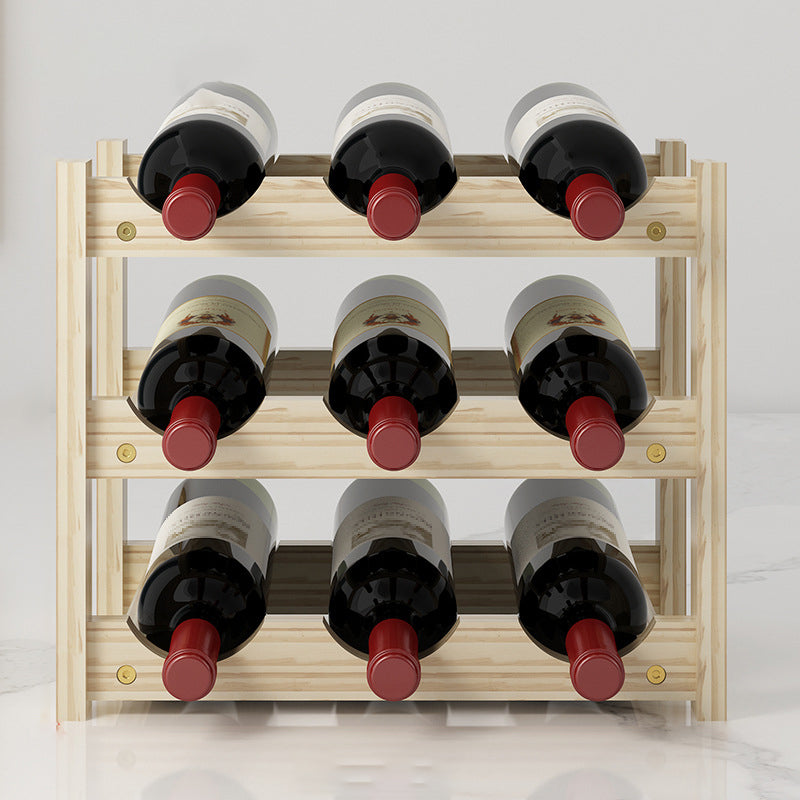 Modern Countertop Wine Bottle Holder Pine Bottle Wine Rack with Shelf