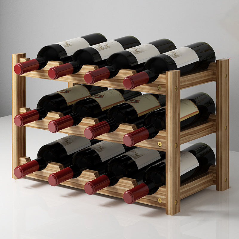 Modern Countertop Wine Bottle Holder Pine Bottle Wine Rack with Shelf