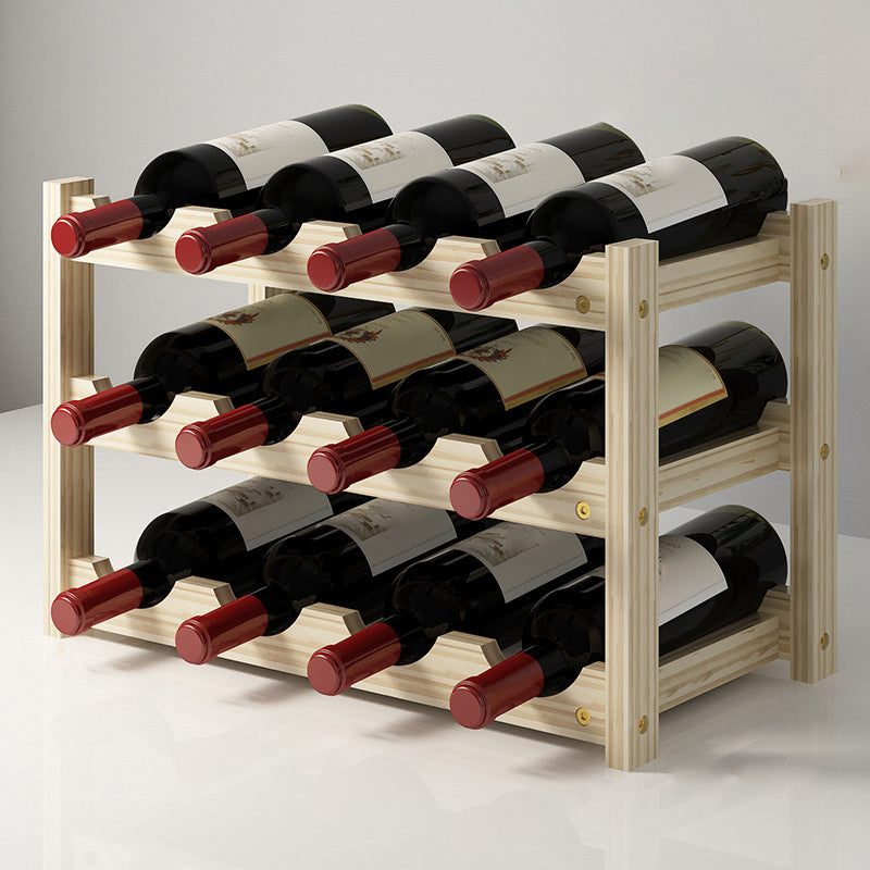 Modern Countertop Wine Bottle Holder Pine Bottle Wine Rack with Shelf