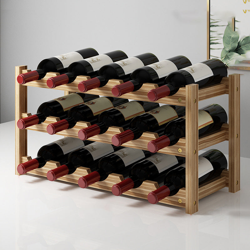 Modern Countertop Wine Bottle Holder Pine Bottle Wine Rack with Shelf