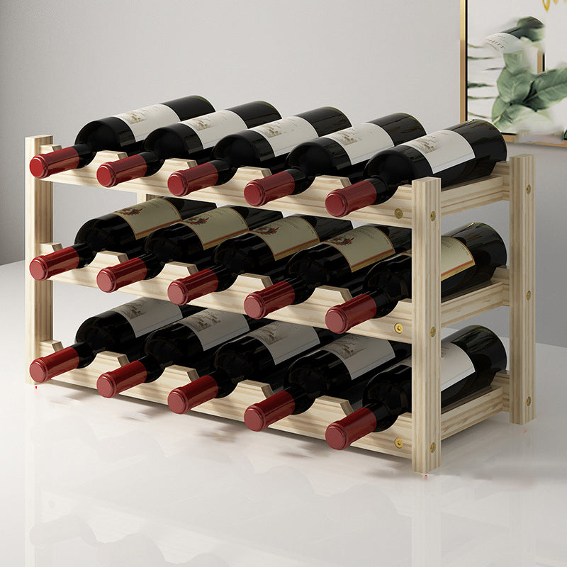 Modern Countertop Wine Bottle Holder Pine Bottle Wine Rack with Shelf