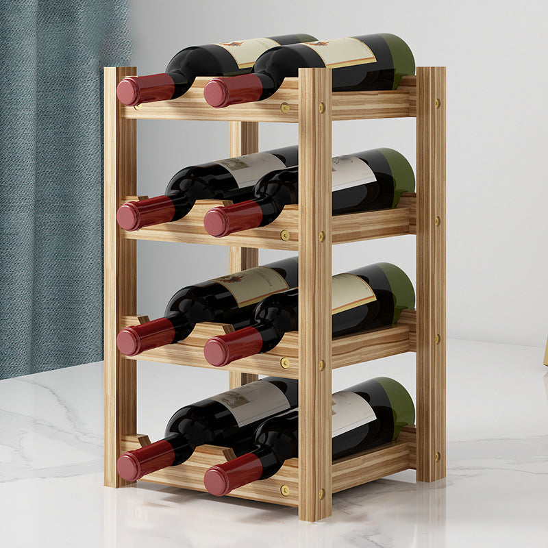 Modern Countertop Wine Bottle Holder Pine Bottle Wine Rack with Shelf