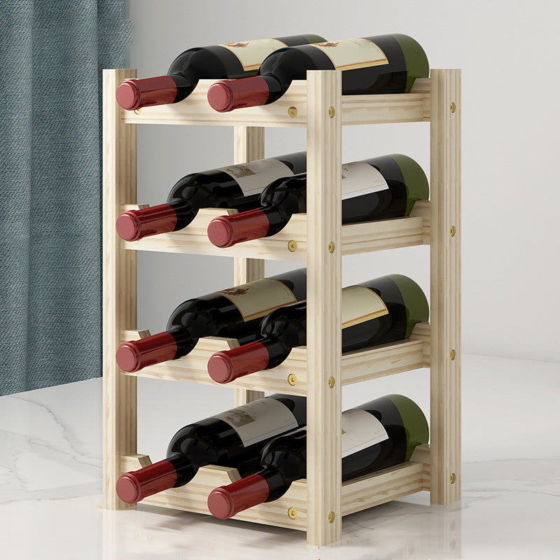 Modern Countertop Wine Bottle Holder Pine Bottle Wine Rack with Shelf