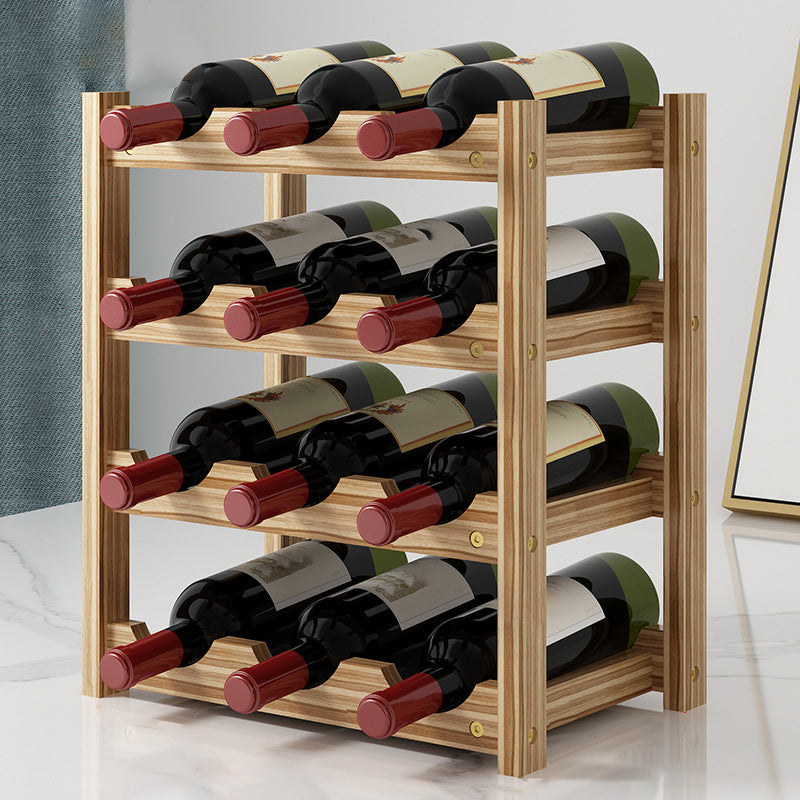 Modern Countertop Wine Bottle Holder Pine Bottle Wine Rack with Shelf