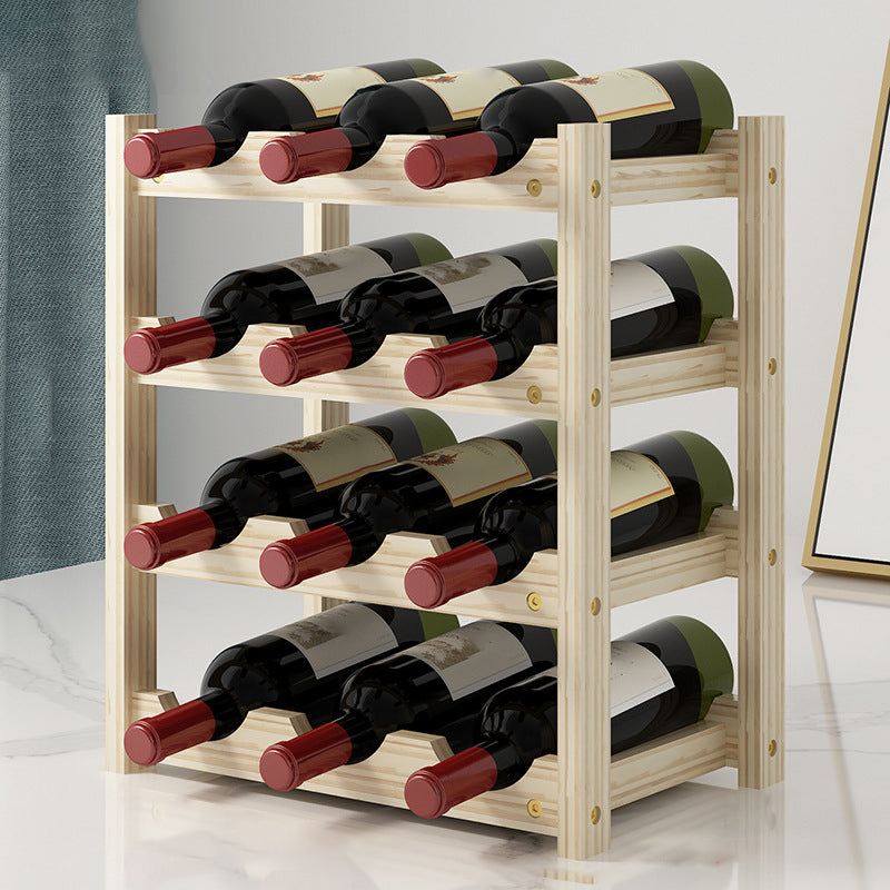 Modern Countertop Wine Bottle Holder Pine Bottle Wine Rack with Shelf