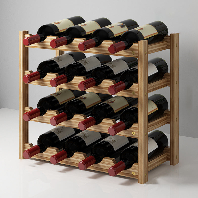 Modern Countertop Wine Bottle Holder Pine Bottle Wine Rack with Shelf