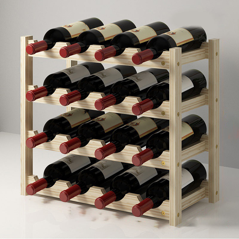 Modern Countertop Wine Bottle Holder Pine Bottle Wine Rack with Shelf