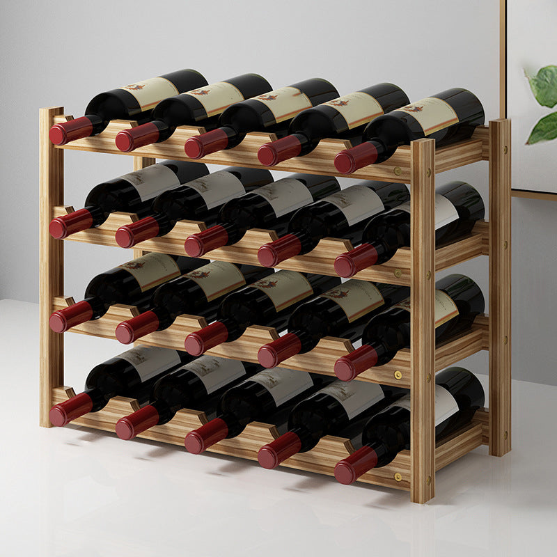 Modern Countertop Wine Bottle Holder Pine Bottle Wine Rack with Shelf