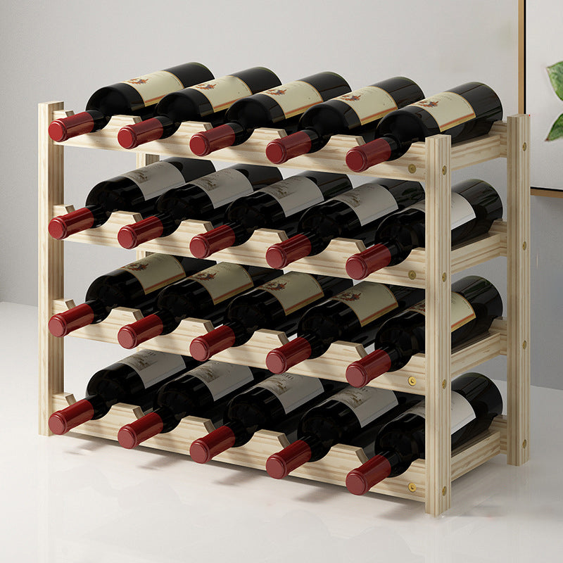 Modern Countertop Wine Bottle Holder Pine Bottle Wine Rack with Shelf