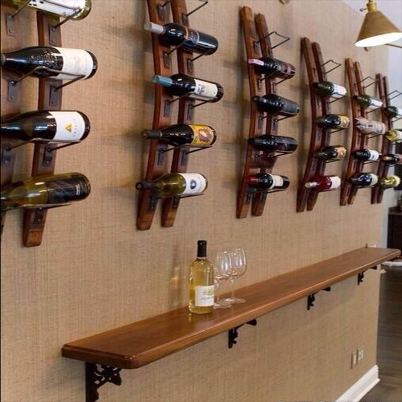 Mid-Century Modern Wine Holder Rack Wall Mounted Pine Wine Shelf