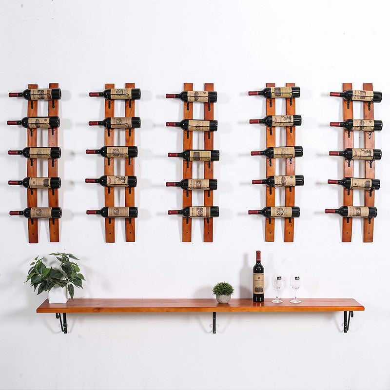 Mid-Century Modern Wine Holder Rack Wall Mounted Pine Wine Shelf