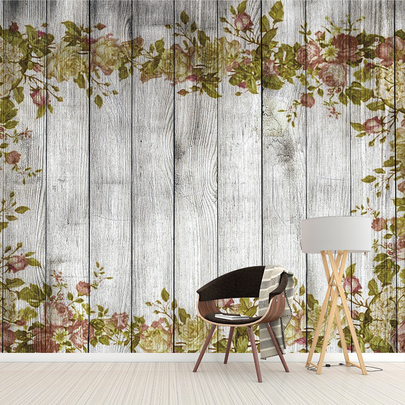 Plant Printed Wood Resistant Mural Wallpaper Environment Friendly Sleeping Room Wall Mural