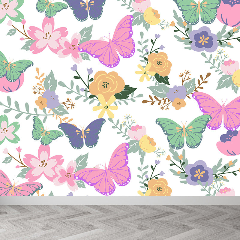 Modern Style Wall Mural Wallpaper Butterflies Illustration Bedroom Wall Mural