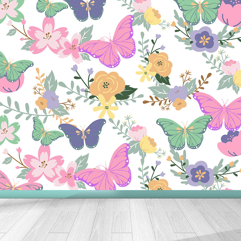 Modern Style Wall Mural Wallpaper Butterflies Illustration Bedroom Wall Mural