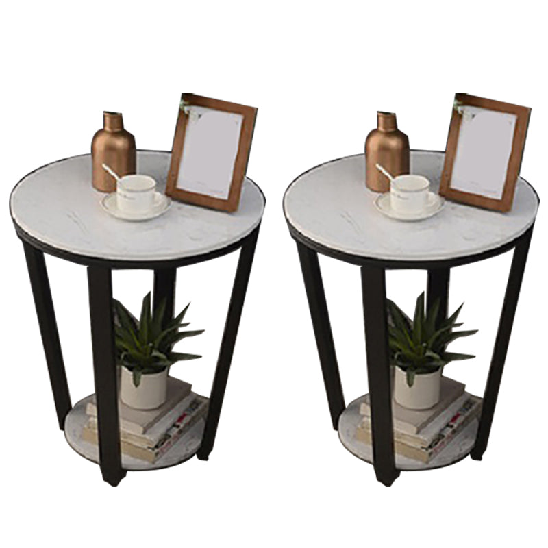 Contemporary Faux Marble Accent Table Nightstand 22.83" Tall Bed Nightstand with 2 Shelves