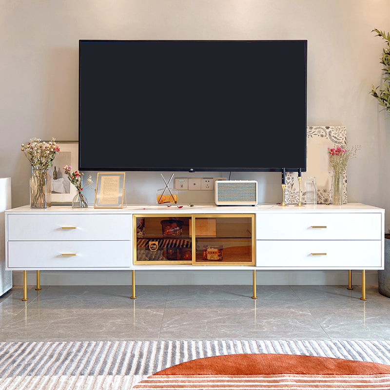 Glam Stone TV Media White 19.6" Height TV Stand with 4 Drawers