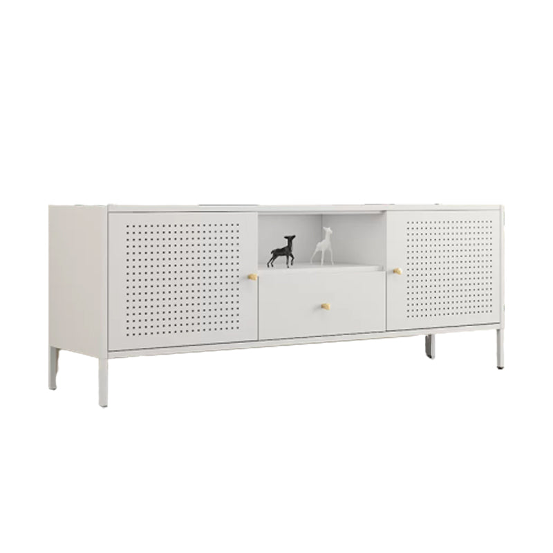 Modern Steel TV Media Stand 2 Cabinet 16" W White TV Stand for Living Room